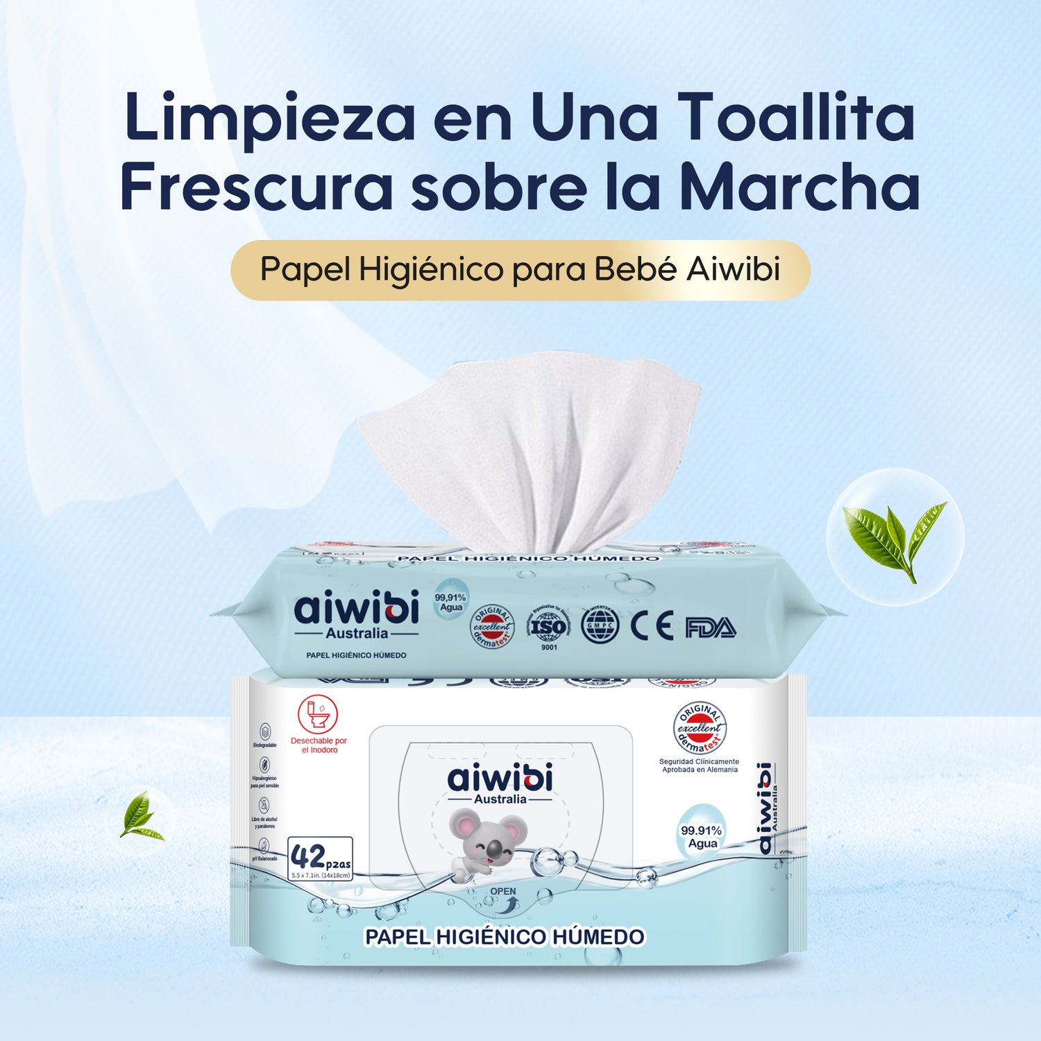 Toallitas Húmedas 99,91% para bebés Biodegradables / 42 unidades