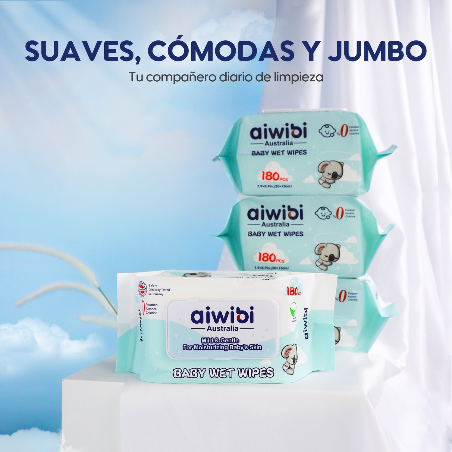 Pañitos húmedos para bebés Gentle Soft 180Pcs (Té verde)