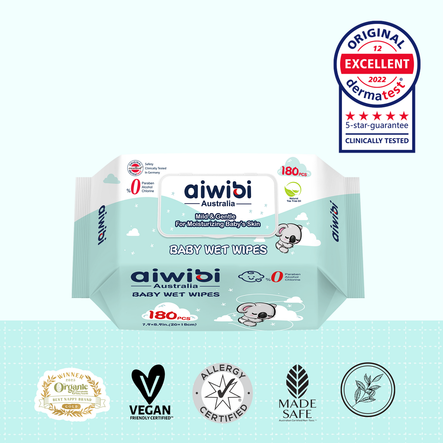 Pañitos húmedos para bebés Gentle Soft 180Pcs (Té verde)