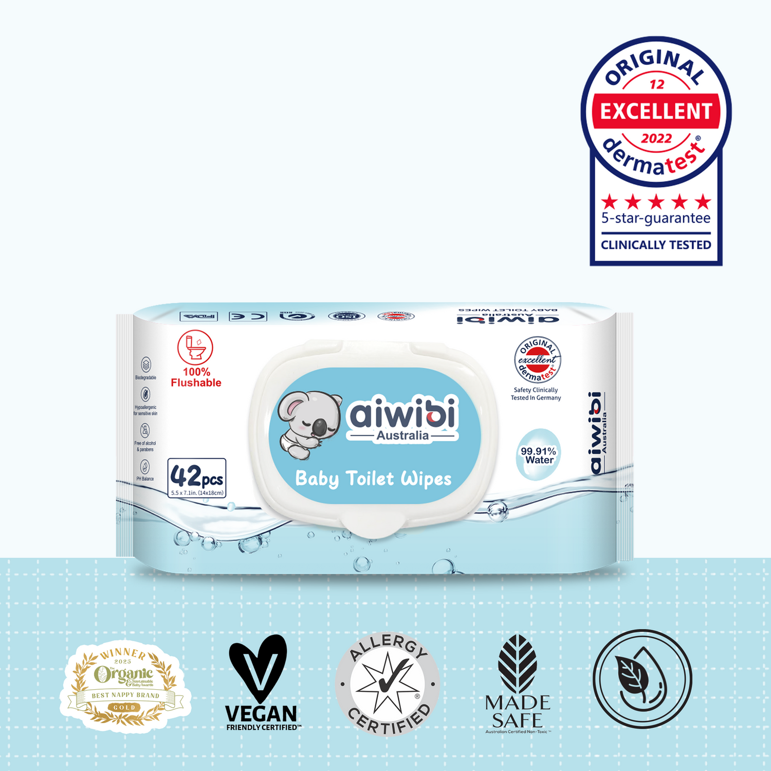 Toallitas Húmedas 99,91% para bebés Biodegradables / 42 unidades