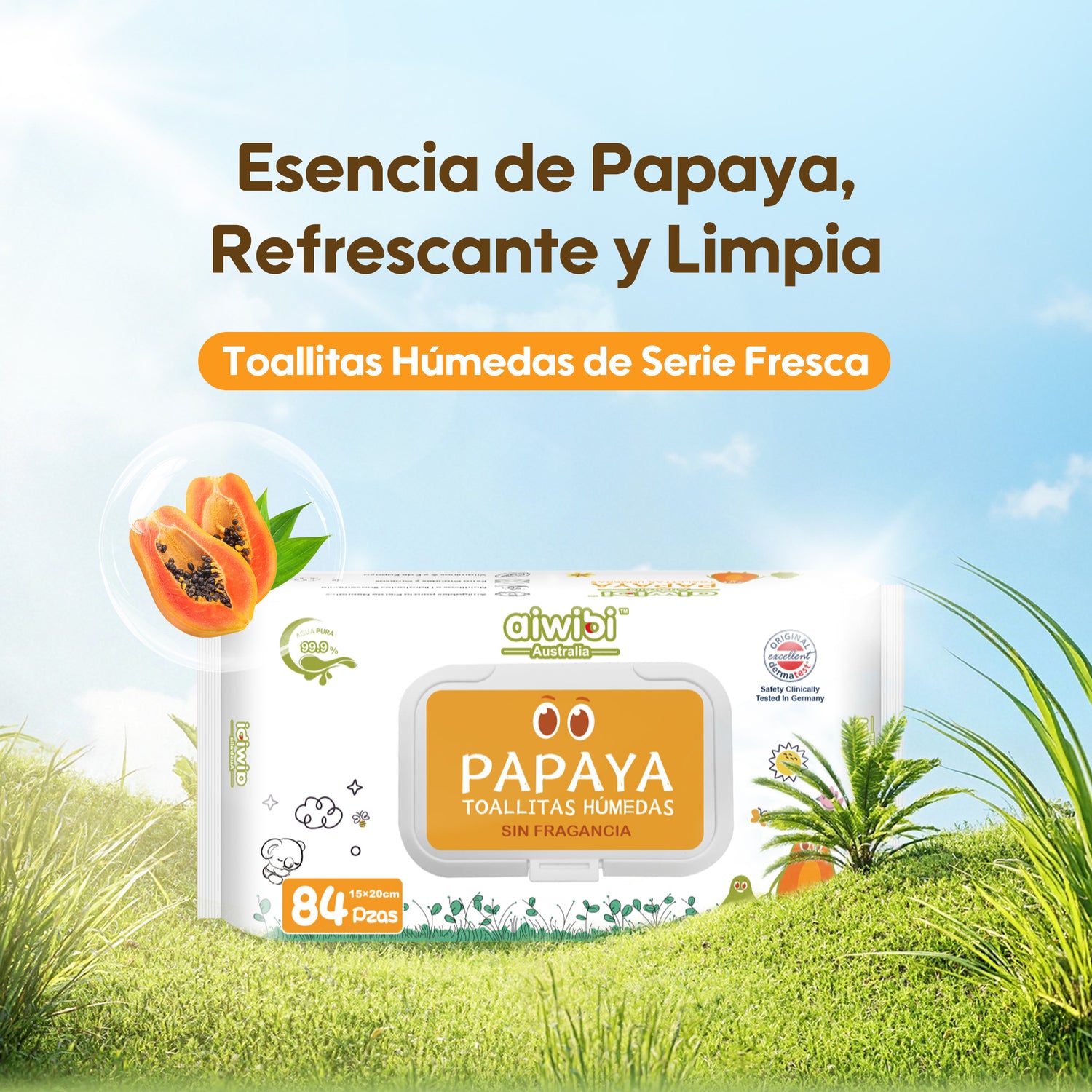 Toallitas de Cuidado Orgánico Serie Fresca y Nutritiva - Papaya