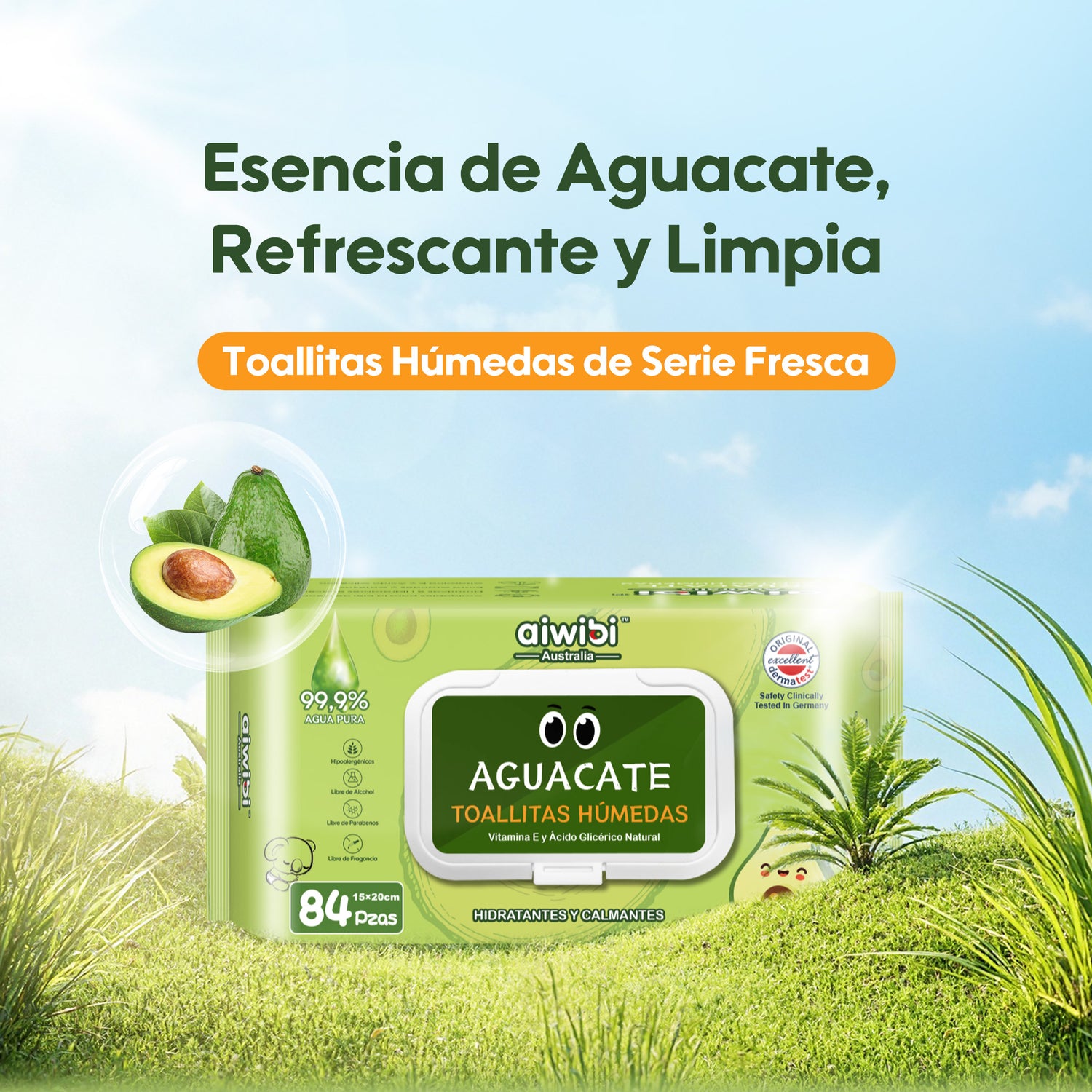 Toallitas de Cuidado Orgánico Serie Fresca y Nutritiva - Aguacate