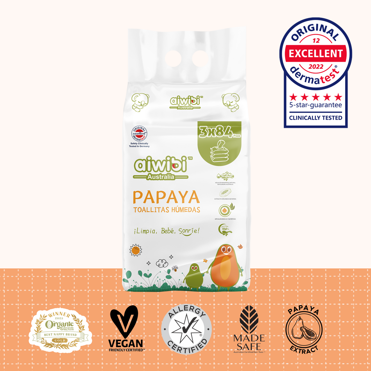 Toallitas de Cuidado Orgánico Serie Fresca y Nutritiva - Papaya