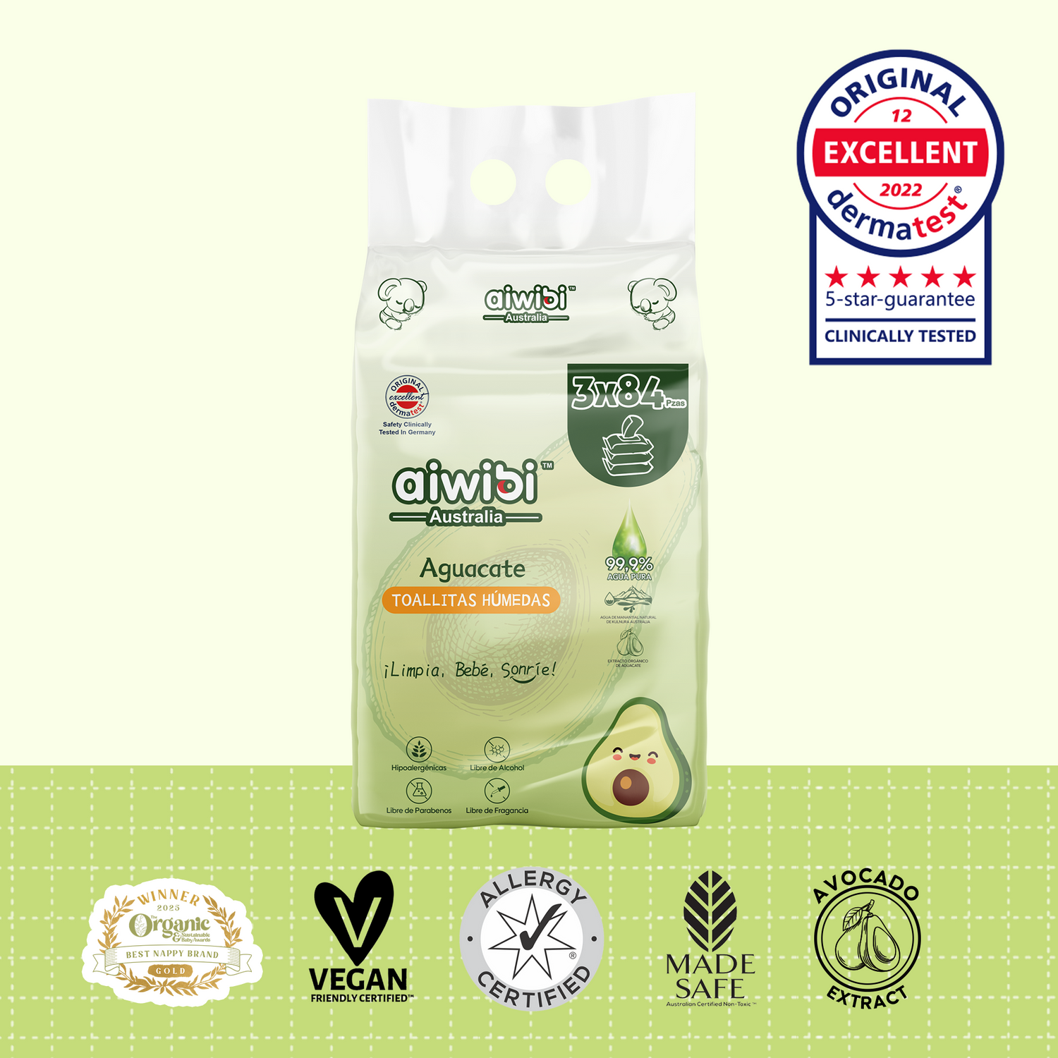 Toallitas de Cuidado Orgánico Serie Fresca y Nutritiva - Aguacate